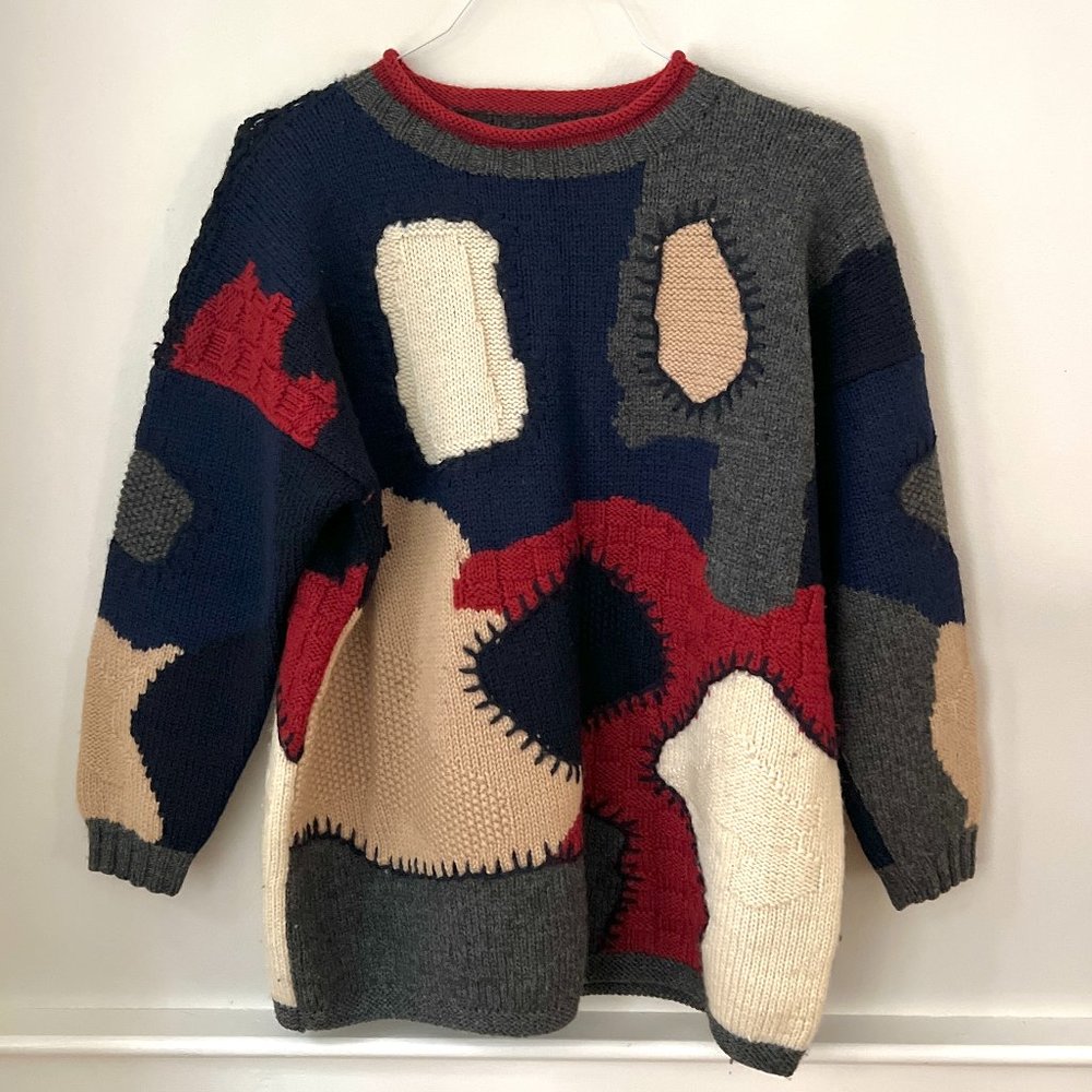 100% Wool knit Abstract Sweater Womens M/L